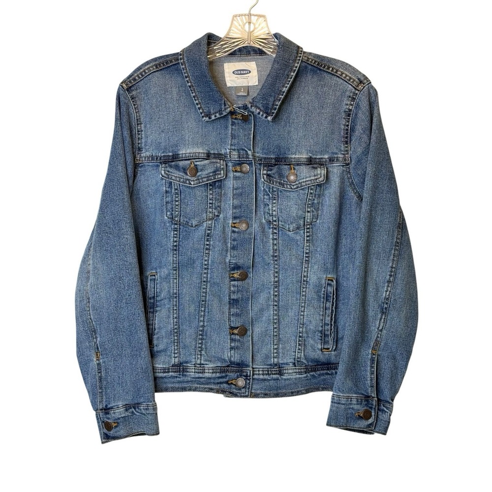 Old‎ Navy Trucker Style Short Jean Jacket Blue Denim Women's L Pockets